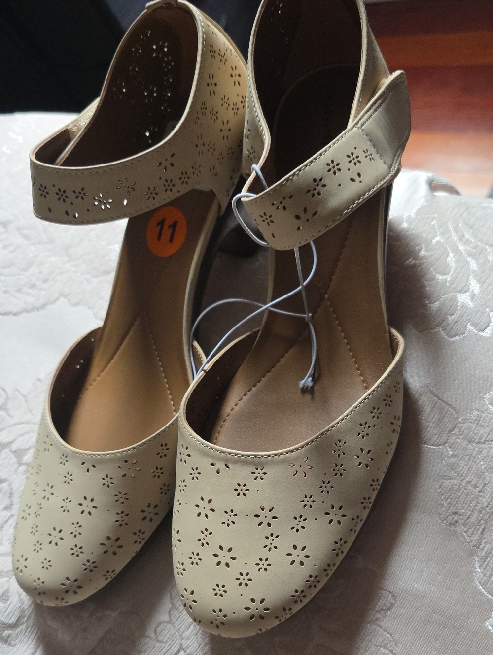 Easy Spirit Beige Laser-Cut Ankle-Strap Heels